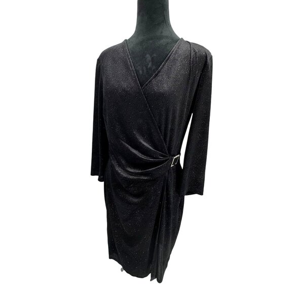 Anne Klein Faux Wrap Glitter Velvet Dress Black Size‎ 10 Elegant Party Evening - Picture 4 of 7
